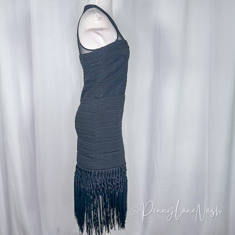 Parker Gabe Black Fringe Fitted Body Con Bandage Flapper Dress - Picture 10 of 15